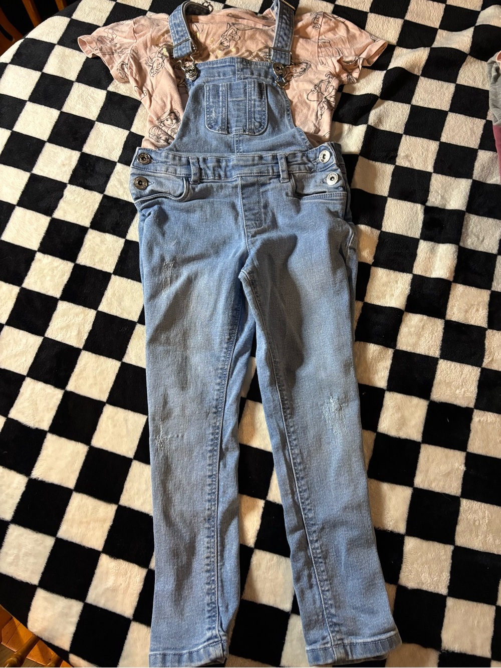 Size 5 Light Blue Denim Girls' Overalls Jeans with Disney princess pink tshirt